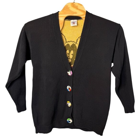 VTG Mickey & Co Black Knit Cardigan Mickey Mouse Buttons Back Graphic SZ L RARE! - Picture 1 of 14